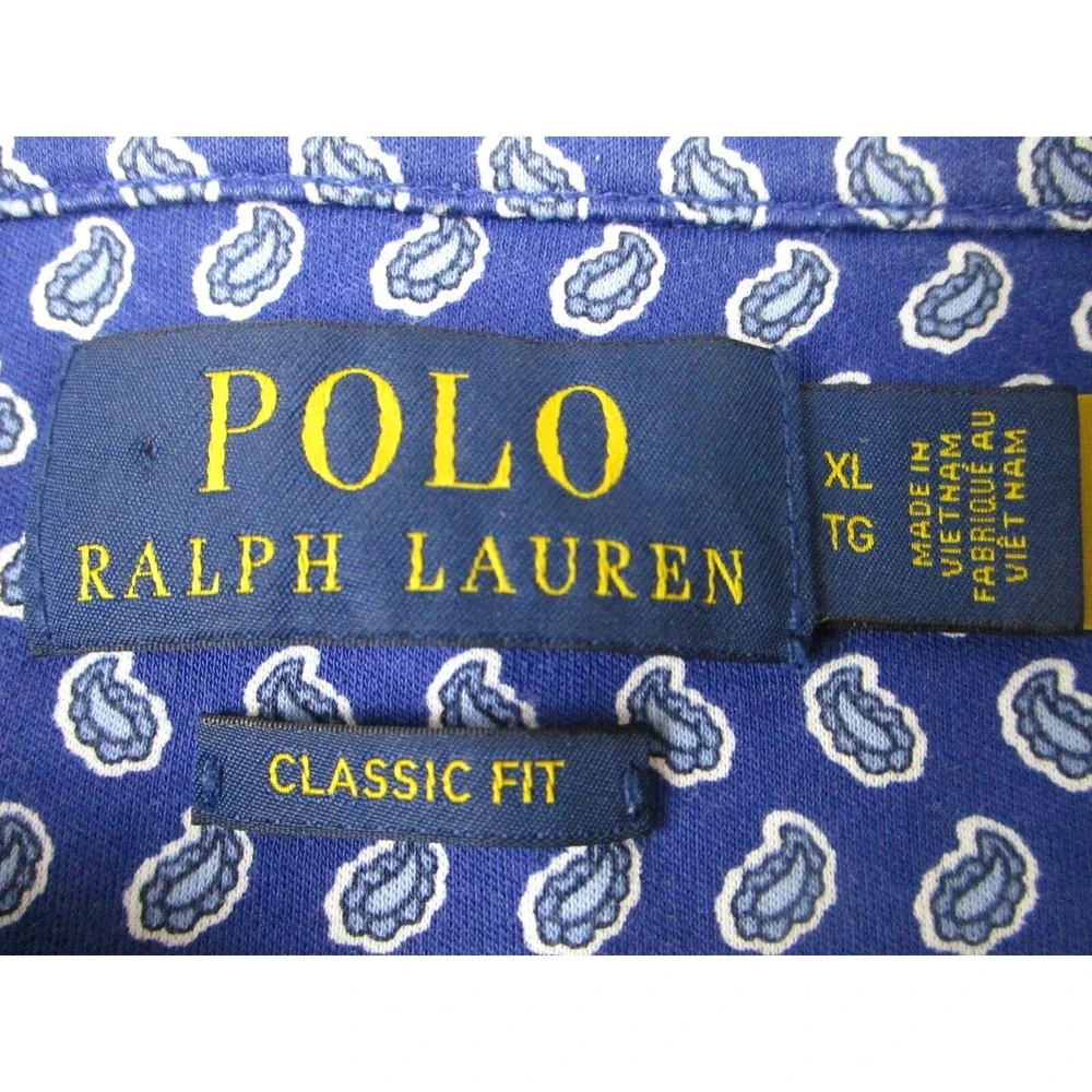 Polo‎ Ralph Lauren Shirt Mens Size XL TG Blue Geometric Classic Fit Cotton Golf